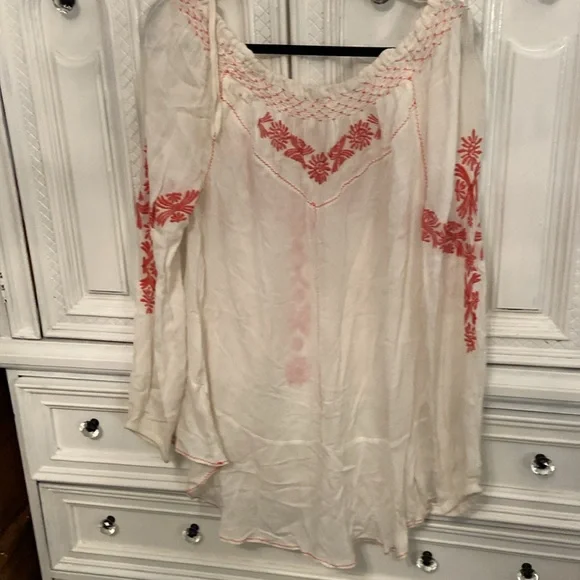 Free People Cream and Red Embroidered Blouse - Picture 7 of 8